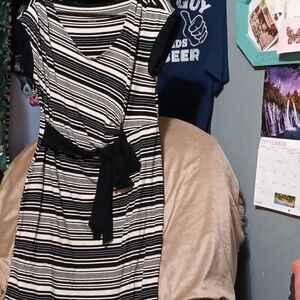 Form fitting knee length strip dress